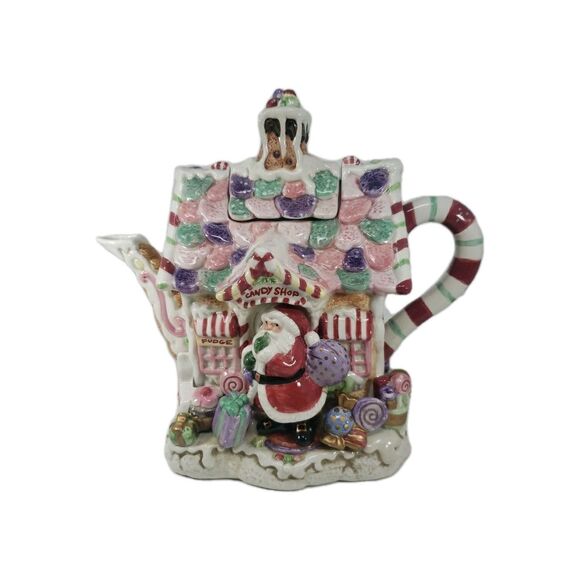 Fitz & Floyd Candy Lane Express Candy Shop Teapot Santa Claus Fudge Ceramic - Picture 1 of 16